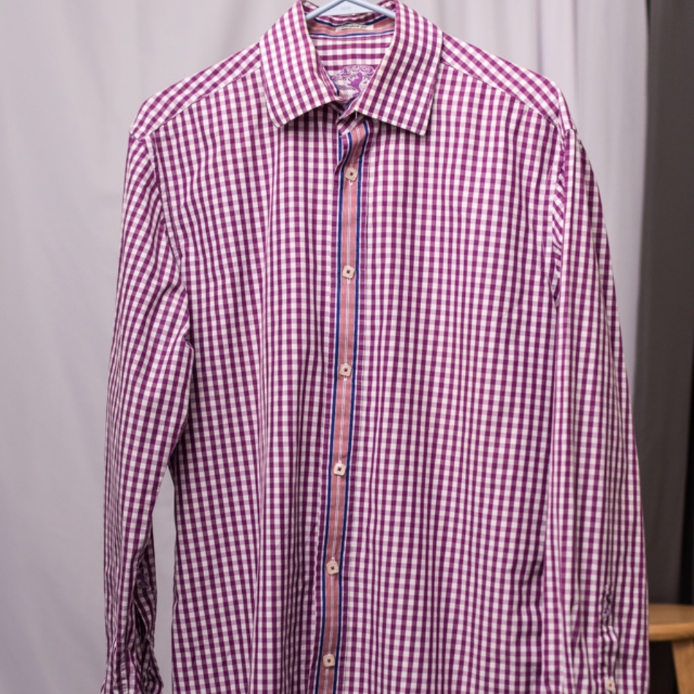 BUGATCHI UOMO Shaped Fit Purple Check